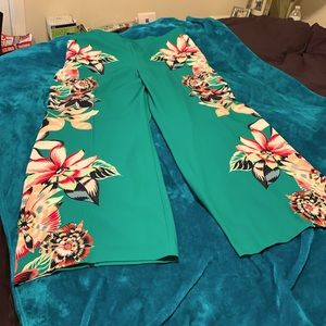 Grass green and floral pants.